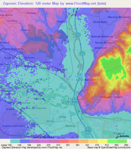 Zapresic,Croatia Elevation Map