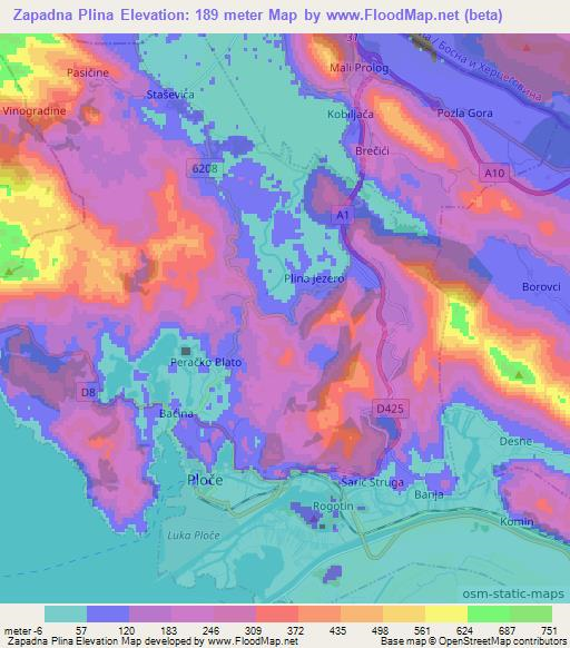 Zapadna Plina,Croatia Elevation Map