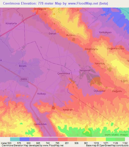 Cevrimova,Turkey Elevation Map