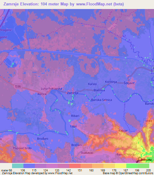 Zamrsje,Croatia Elevation Map