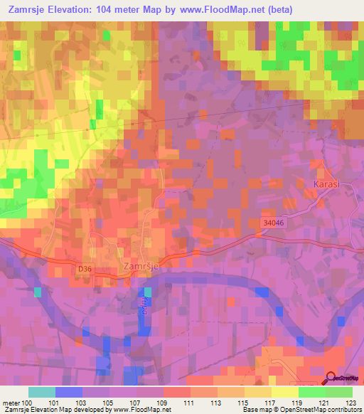 Zamrsje,Croatia Elevation Map