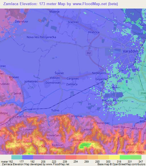 Zamlaca,Croatia Elevation Map