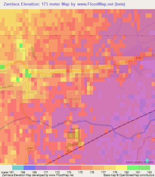 Zamlaca,Croatia Elevation Map