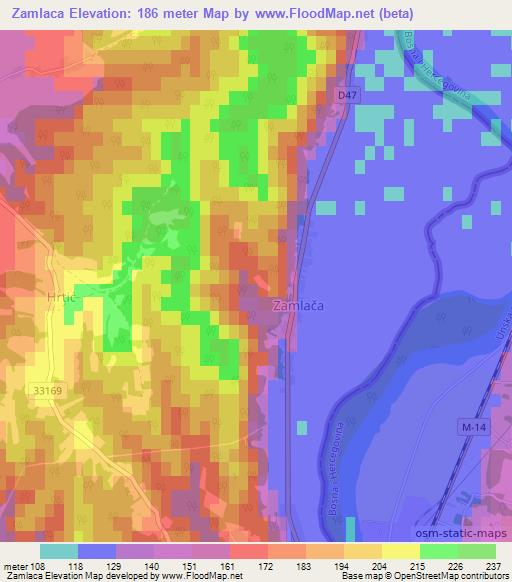 Zamlaca,Croatia Elevation Map