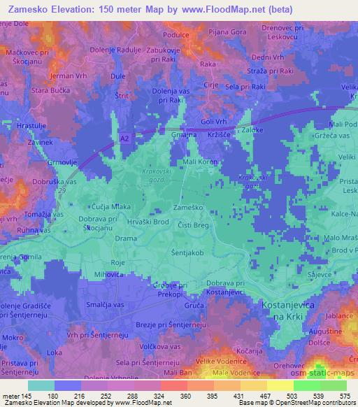 Zamesko,Slovenia Elevation Map