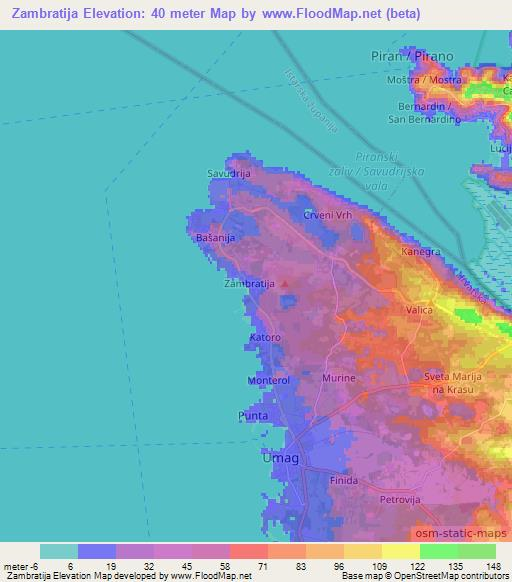 Zambratija,Croatia Elevation Map