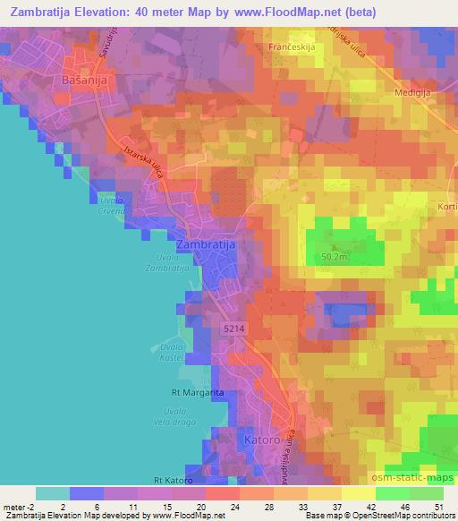 Zambratija,Croatia Elevation Map