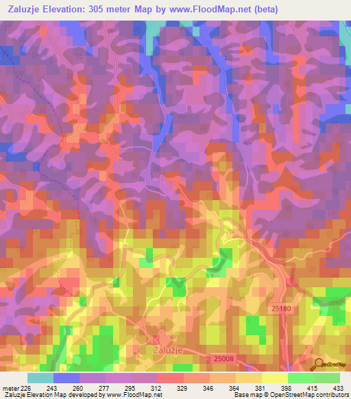 Zaluzje,Croatia Elevation Map