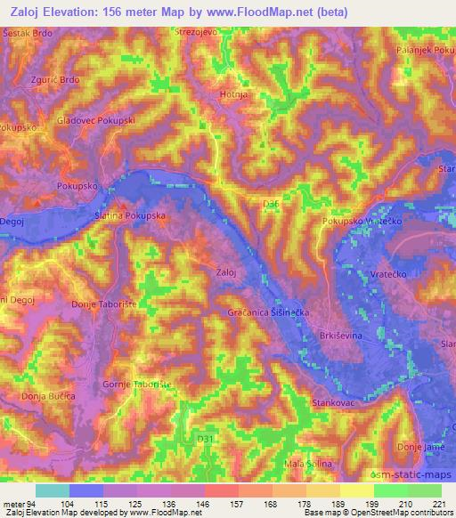 Zaloj,Croatia Elevation Map