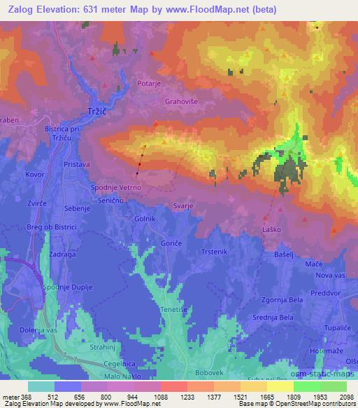 Zalog,Slovenia Elevation Map