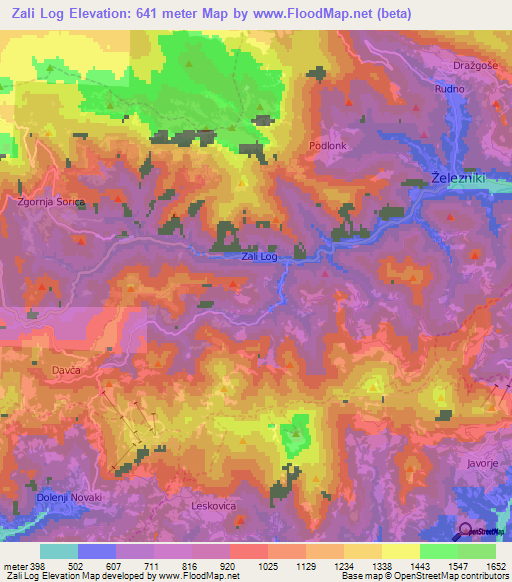 Zali Log,Slovenia Elevation Map