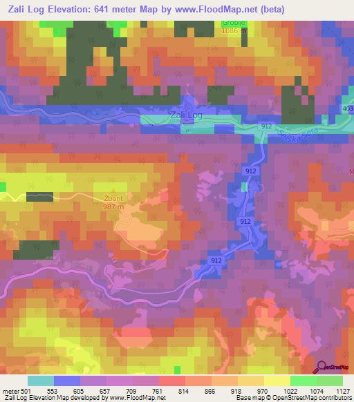 Zali Log,Slovenia Elevation Map