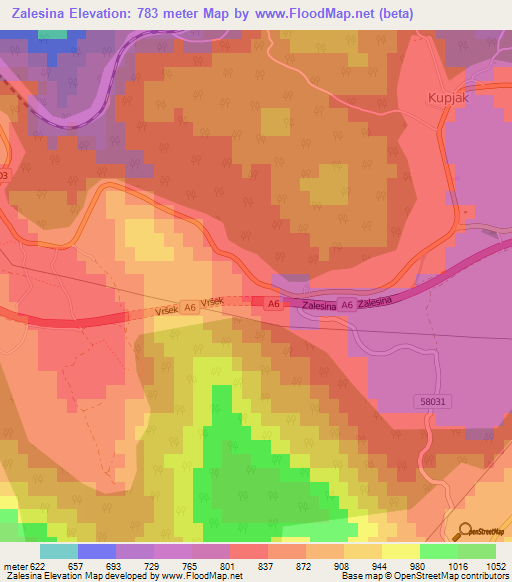 Zalesina,Croatia Elevation Map