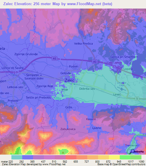 Zalec,Slovenia Elevation Map