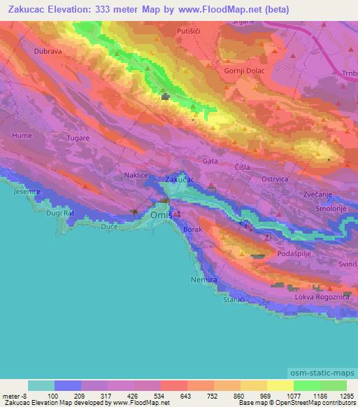 Zakucac,Croatia Elevation Map