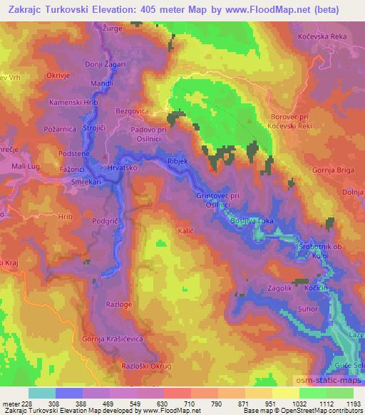 Zakrajc Turkovski,Croatia Elevation Map