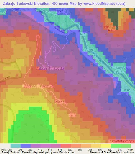 Zakrajc Turkovski,Croatia Elevation Map