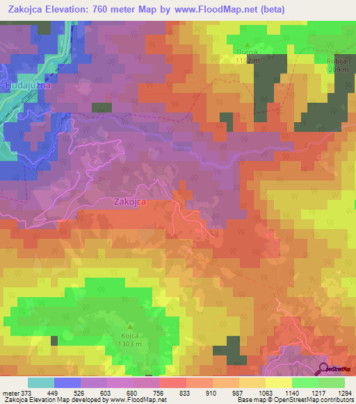 Zakojca,Slovenia Elevation Map