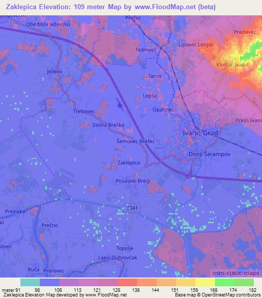 Zaklepica,Croatia Elevation Map