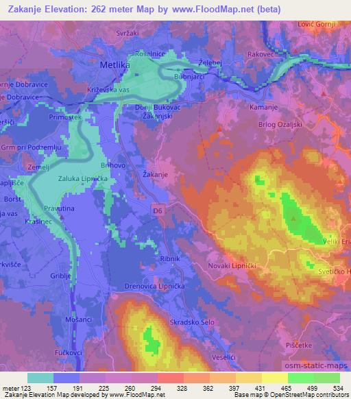 Zakanje,Croatia Elevation Map