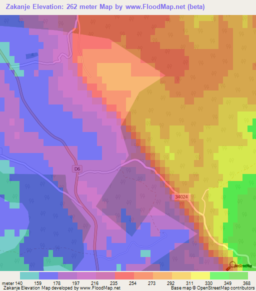 Zakanje,Croatia Elevation Map