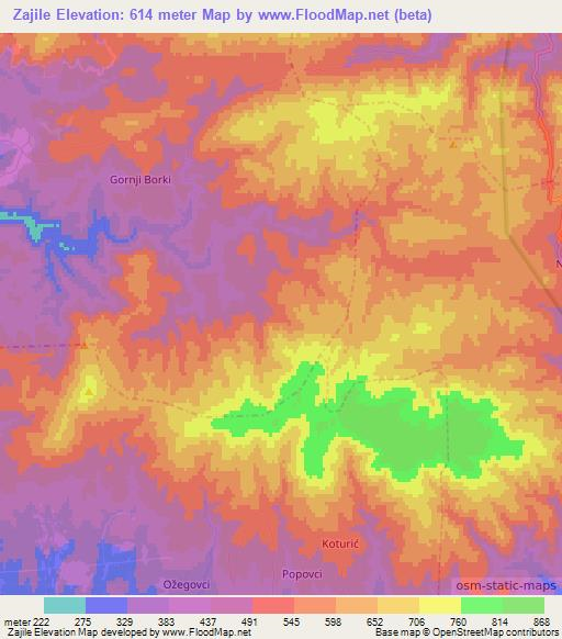 Zajile,Croatia Elevation Map