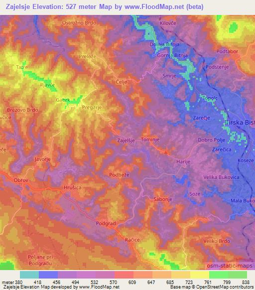 Zajelsje,Slovenia Elevation Map