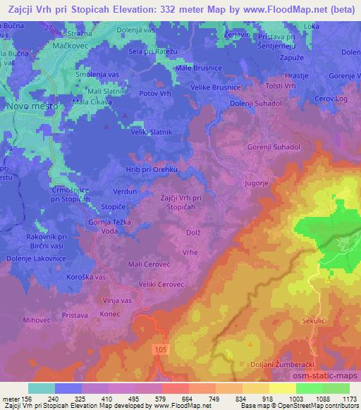 Zajcji Vrh pri Stopicah,Slovenia Elevation Map