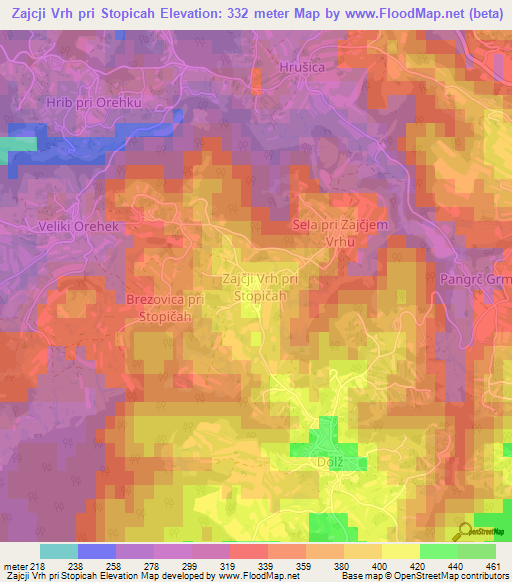 Zajcji Vrh pri Stopicah,Slovenia Elevation Map