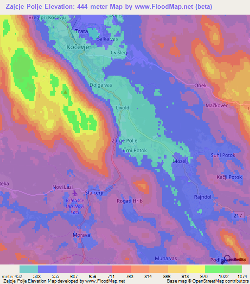 Zajcje Polje,Slovenia Elevation Map