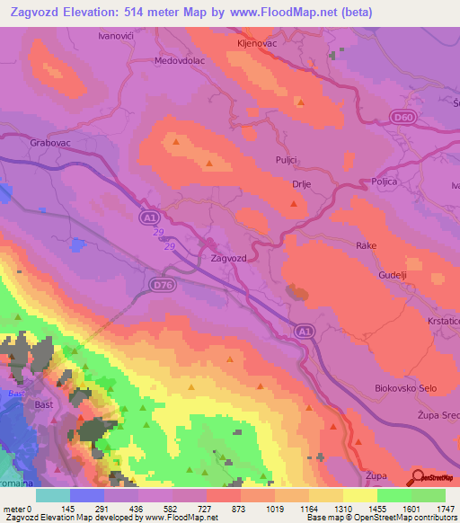 Zagvozd,Croatia Elevation Map