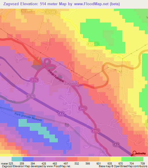 Zagvozd,Croatia Elevation Map