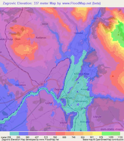 Zagrovic,Croatia Elevation Map