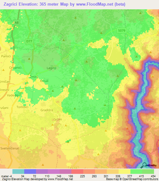 Zagrici,Croatia Elevation Map