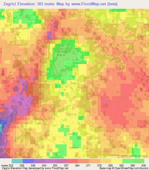 Zagrici,Croatia Elevation Map