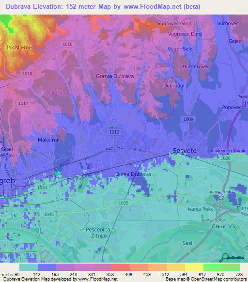 Dubrava,Croatia Elevation Map