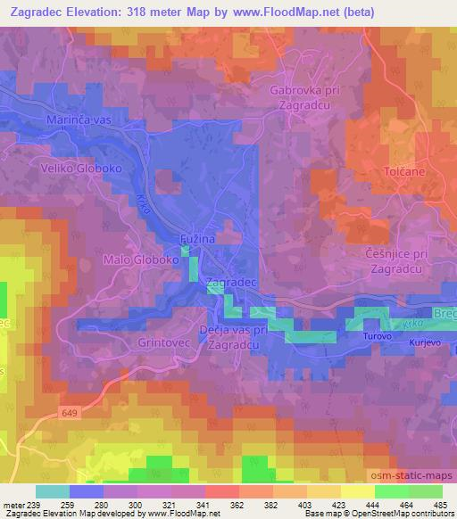 Zagradec,Slovenia Elevation Map