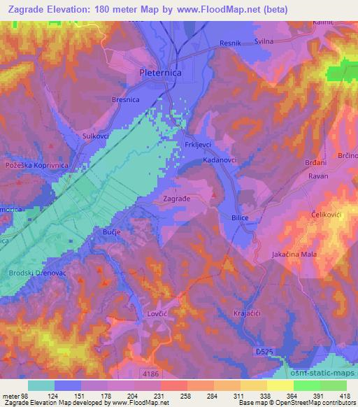 Zagrade,Croatia Elevation Map