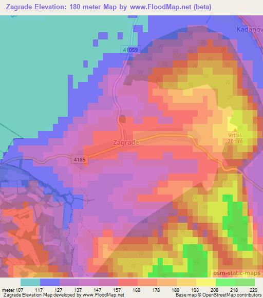 Zagrade,Croatia Elevation Map