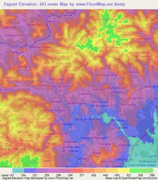 Zagrad,Slovenia Elevation Map