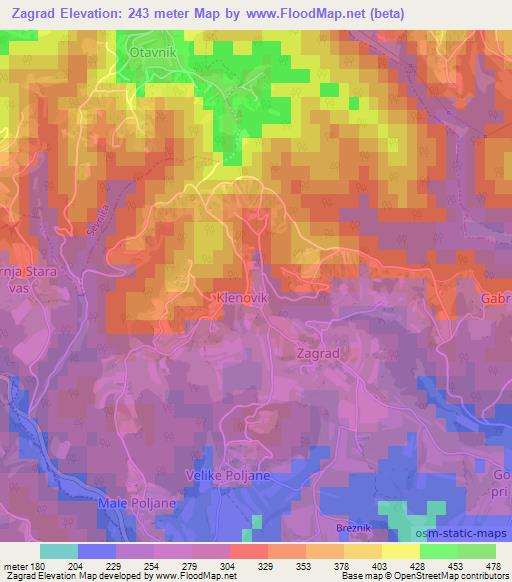 Zagrad,Slovenia Elevation Map