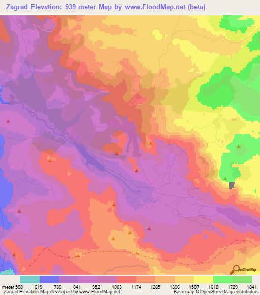 Zagrad,Montenegro Elevation Map