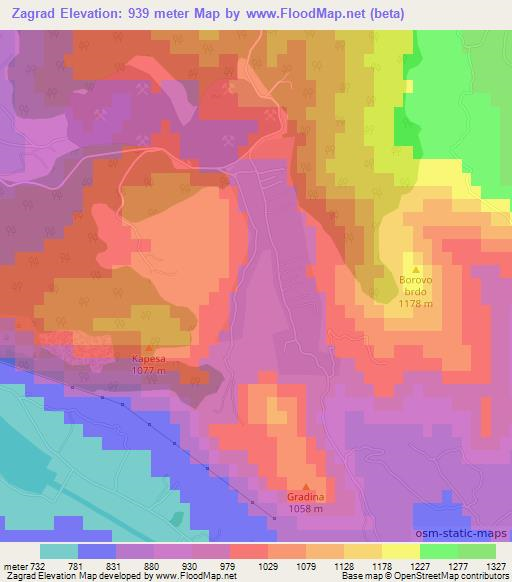 Zagrad,Montenegro Elevation Map