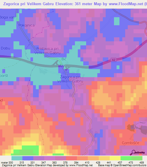 Zagorica pri Velikem Gabru,Slovenia Elevation Map