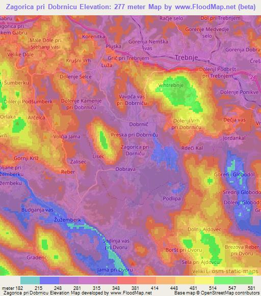 Zagorica pri Dobrnicu,Slovenia Elevation Map