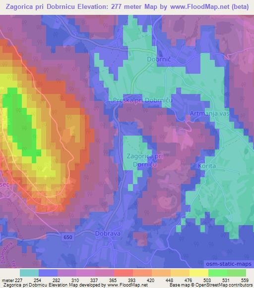 Zagorica pri Dobrnicu,Slovenia Elevation Map