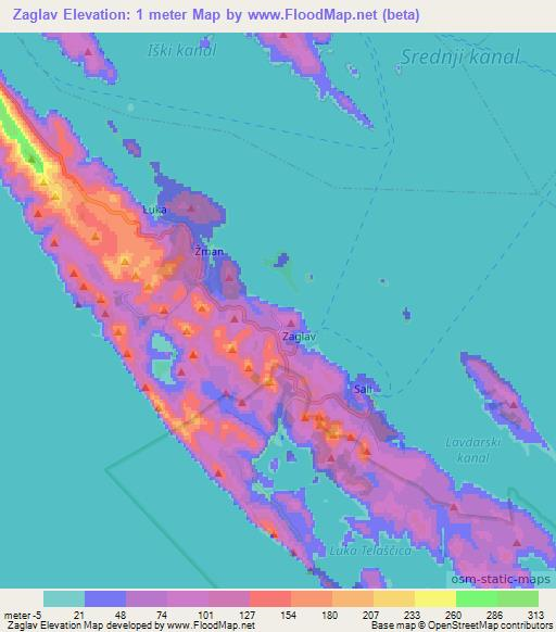 Zaglav,Croatia Elevation Map