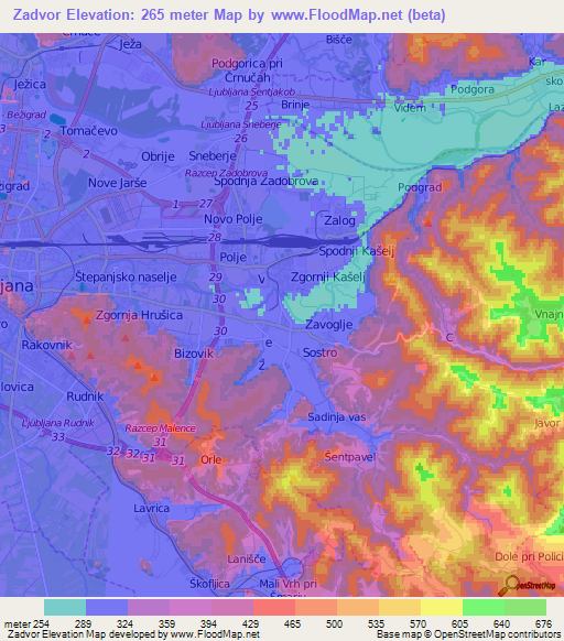 Zadvor,Slovenia Elevation Map