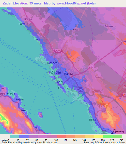 Zadar,Croatia Elevation Map