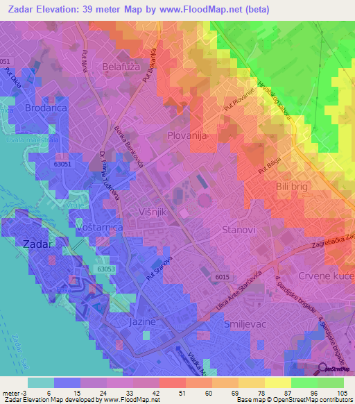 Zadar,Croatia Elevation Map